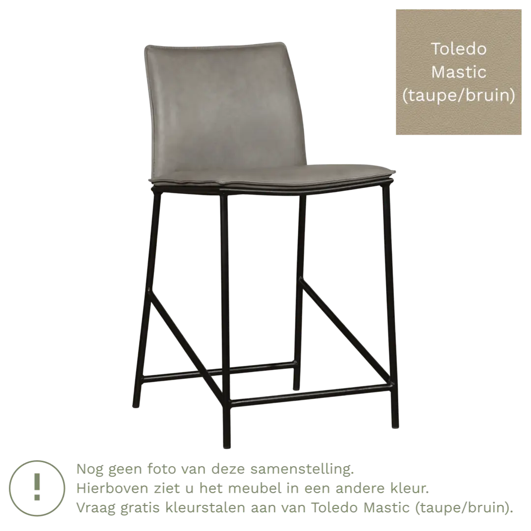 afbeelding van Leren barkruk laag Favor - Toledo Mastic (taupe/bruin) - poten staal rond zwart